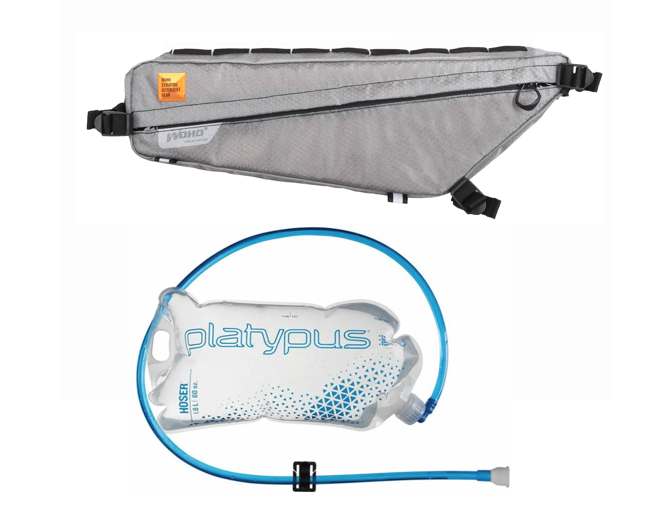 XTouring 輕量車架包 金屬灰｜蜂巢格織紋 + PLATYPUS HOSER™ 吸管水袋套裝